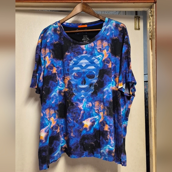 Robert Graham Blue and Orange Skull Graphic T-Shirt, 4XL - Picture 2 of 7